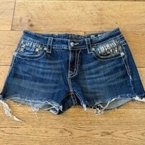 Miss Me Denim Shorts 30 Blue Excellent Low Rise Embroidered Sequin Cutoff (1754)